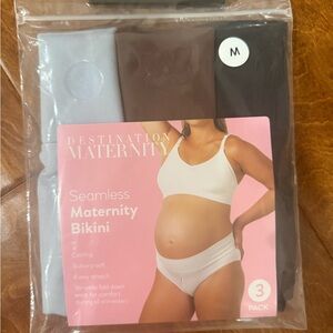 NWT Size M Destination Maternity Seamless Bikini 3-Pack Black, Brown, blue